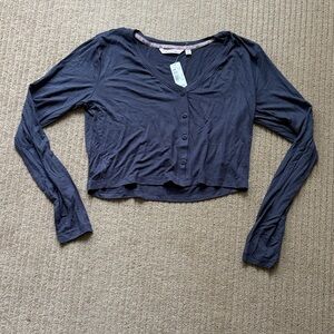 La Vie En Rose Cropped Button-Down Lounge Long-Sleeve, M